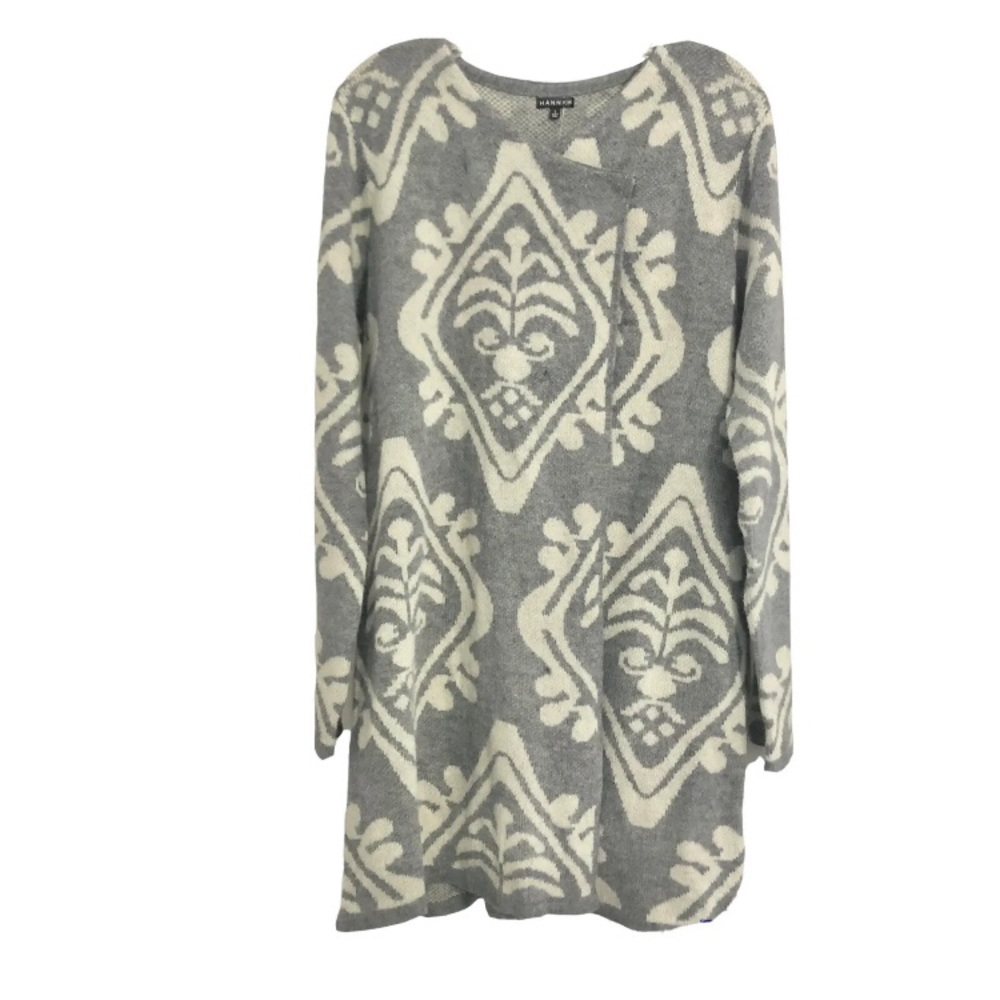 NWT Hannah grey cream long sweater cardigan coat, Size Large